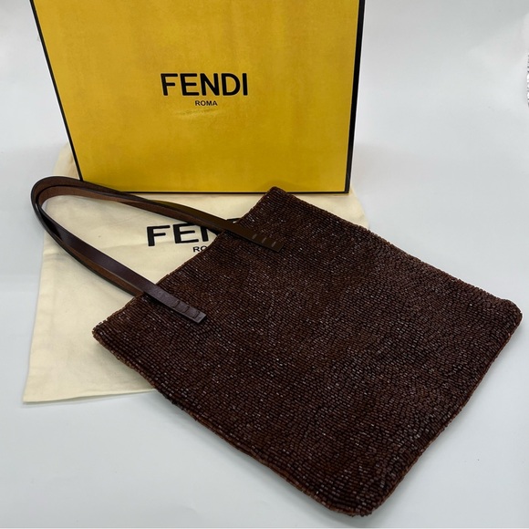New! AUTH FENDI VINTAGE RARE BROWN BEADED MINI BAG GLAM EVENING TOTE SPARKLE✨ - Picture 11 of 14